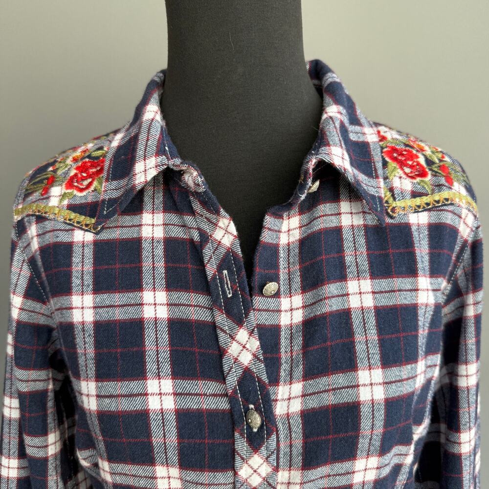 Grace in LA Embroidered Western shirt - Blue Plaid Boho Floral Cowgirl Size S - Picture 7 of 15